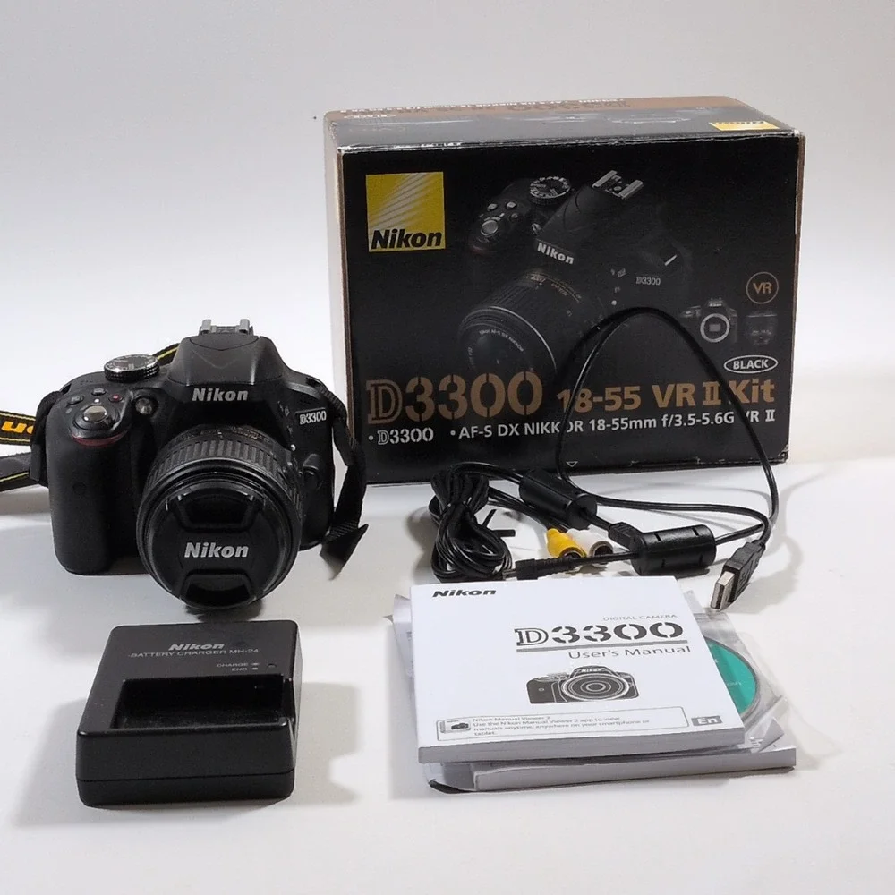 Nikon D3300 Digital SLR Camera Black 18-55mm VR II Lens Kit Bundle 24.2MP